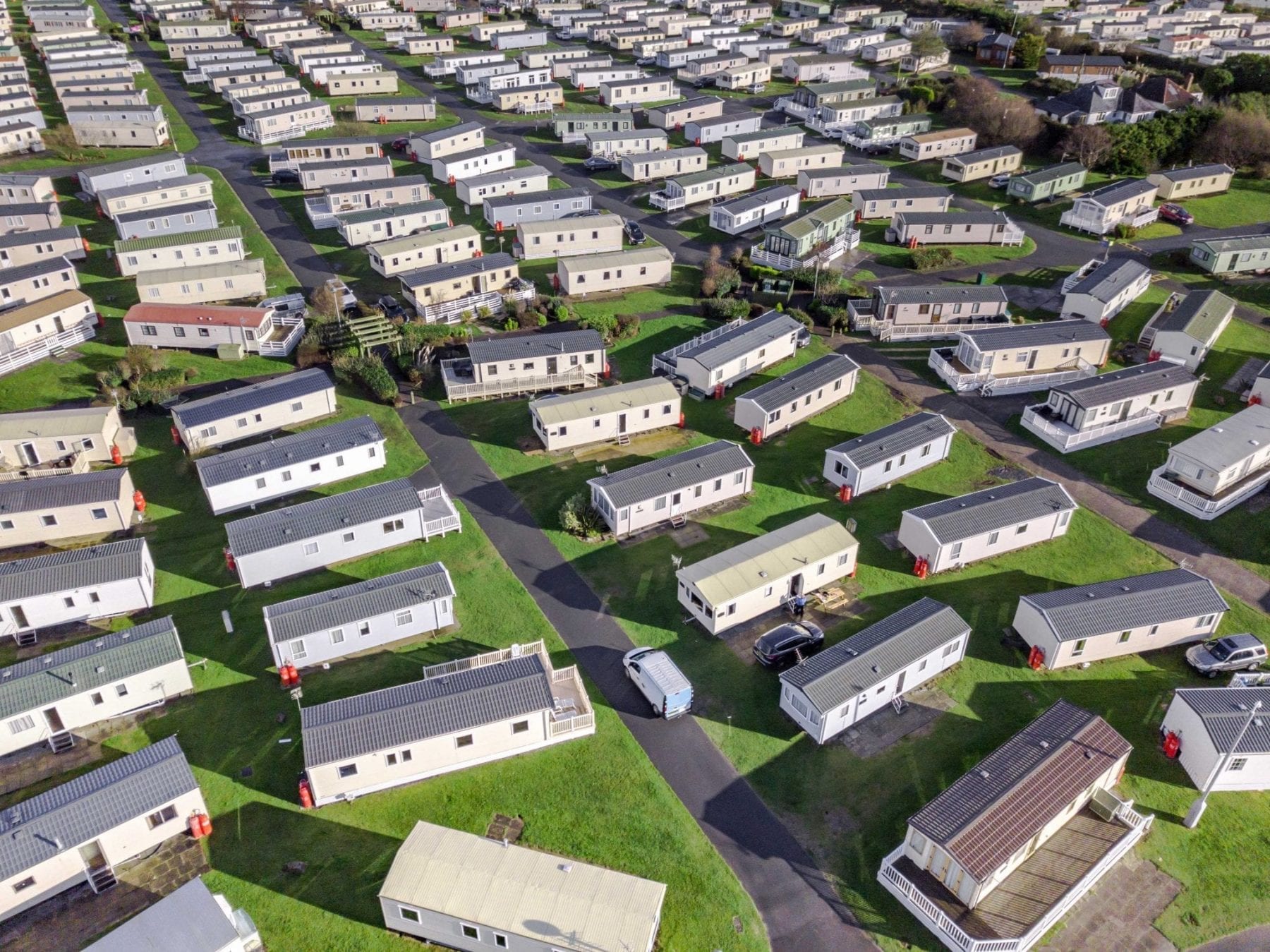 View from above of a mobile home park