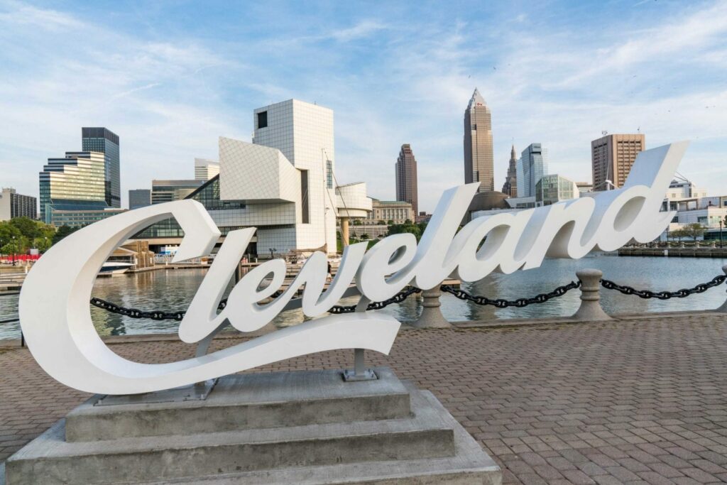 White Cleveland sign downtown