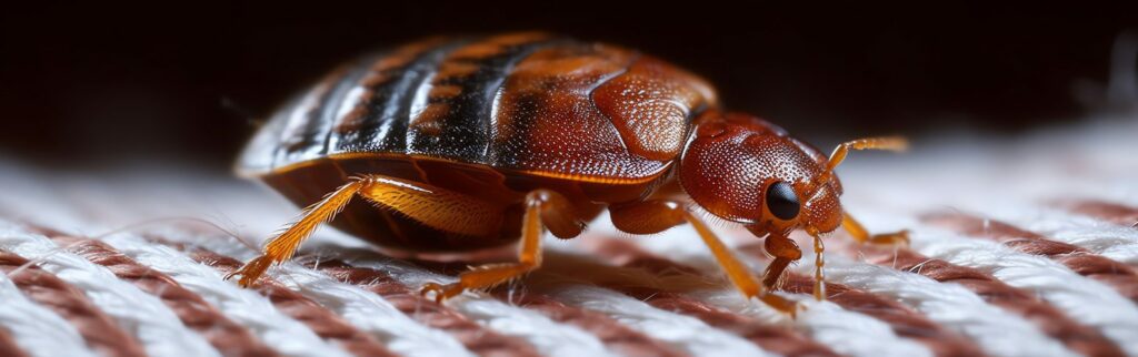 A close up image of a bed bug walking across fabric